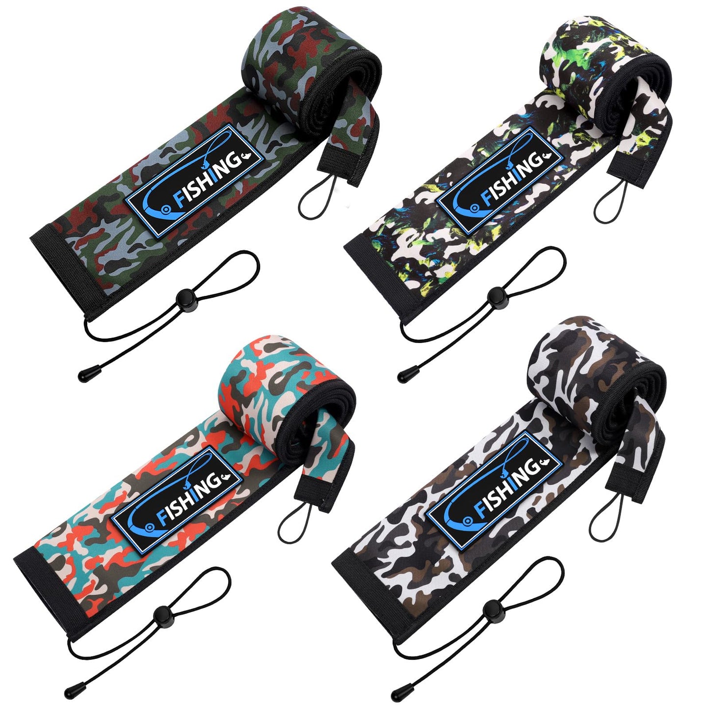 MONYES Neoprene Fishing Rod Sleeves for Casting, Spinning, Trolling Pole - Protective Cover Rod Sock with Hanging Loop & Lanyard- Floating, Puncture Resistant, Lightproof (65in, 4P)