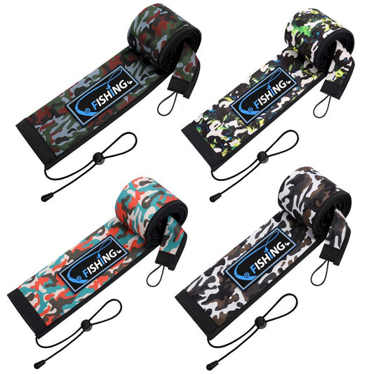 MONYES Neoprene Fishing Rod Sleeves for Casting, Spinning, Trolling Pole - Protective Cover Rod Sock with Hanging Loop & Lanyard- Floating, Puncture Resistant, Lightproof (65in, 4P)