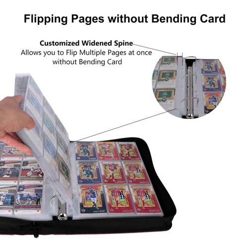 Rieton 9 Pocket 1000+ Pockets Sports Card Binder, 9 Pocket Trading Card Album with 112 Double-Sided Clear Pages & Metal D-Rings