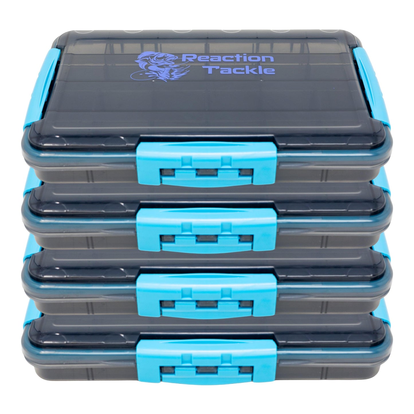 Reaction Tackle Premium Tackle Trays, Water Resistant Fishing Tackle Box Organizers with Triple Clip Closure, Removable Dividers and Clear View Design - 3600 (4-Pack)