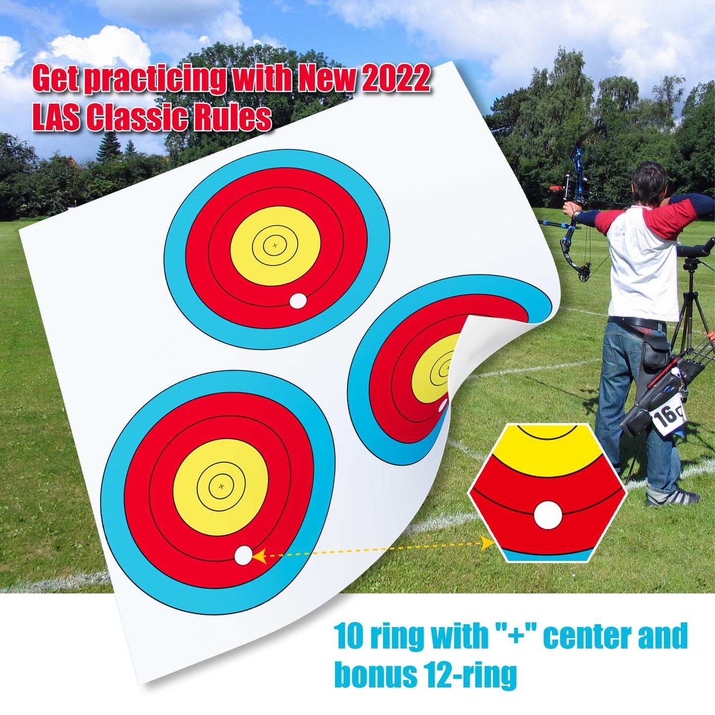 MOLFUJ Archery Targets Paper 3 Spot, New Las Version 30pcs/50pcs, Archery Target Pins Included, Bow and Arrow Targets for Hunting Backyard, Archery Target Practice Accessories