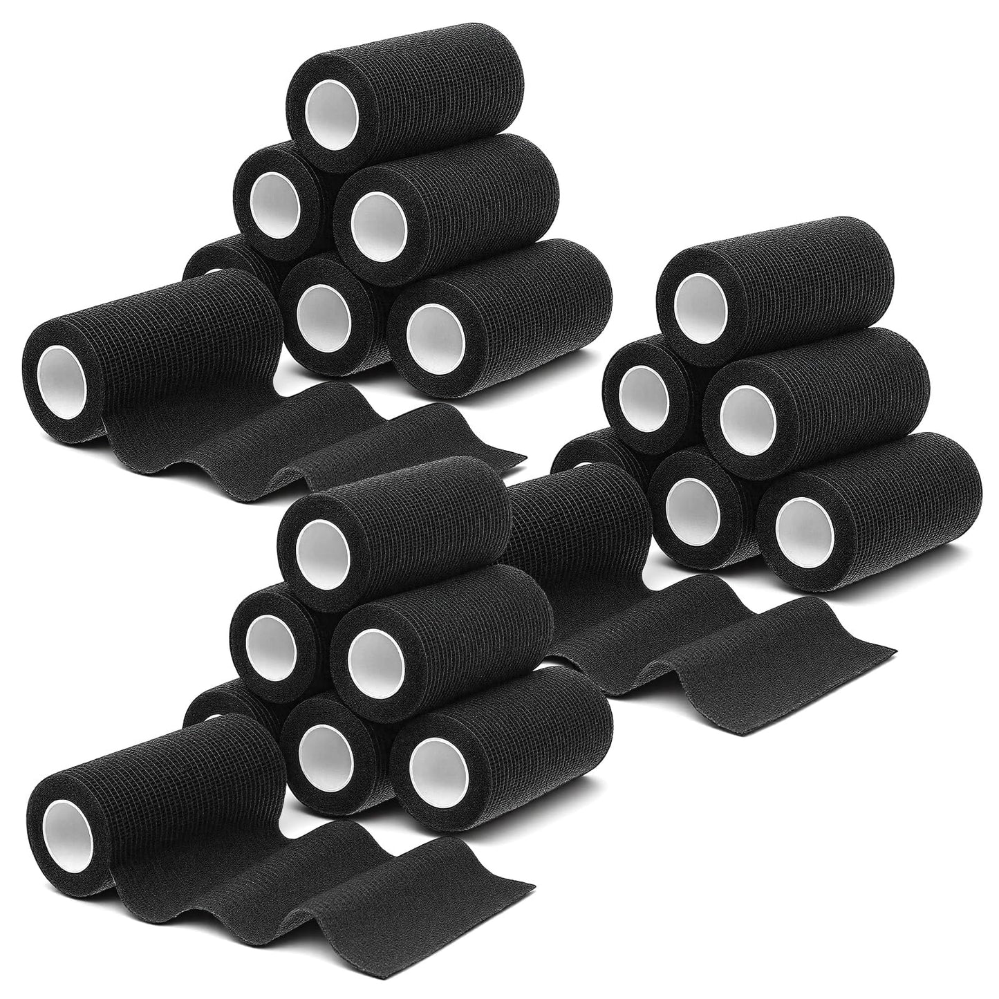 24 Rolls Self Adhesive Bandage Wrap, Black Vet Wrap 4 Inch for Horses Dogs Wounds Care Dressings, Elastic Self Stick Cohesive Bandage Wraps, Wrist, Sports, Ankle Tape Leg Wraps