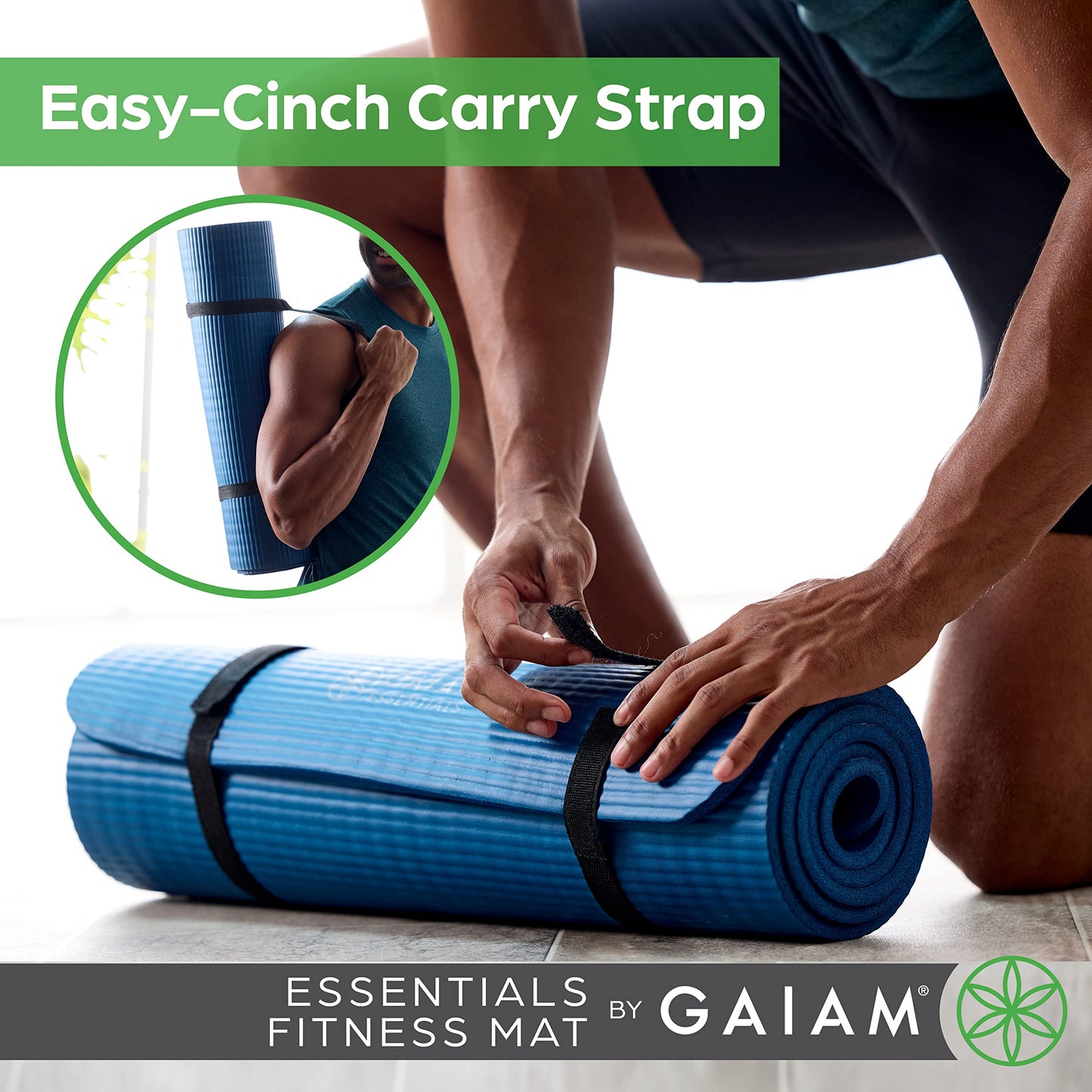 Gaiam Essentials Thick Yoga Mat Fitness & Exercise Mat with Easy-Cinch Carrier Strap, Red, 72"L X 24"W X 2/5 Inch Thick