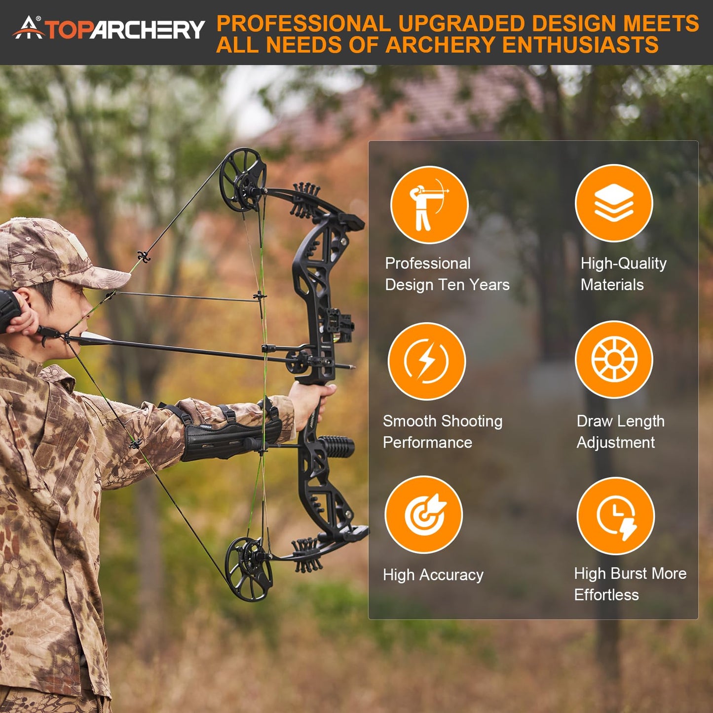 TOPARCHERY Compound Bow and Arrow for Adult Youth and Beginner- Right Hand Archery Compound Bows,Adjustable 30-70LB Draw Weight, 23.5-30.5IN Draw Length, Archery Hunting Bow Set (Black)