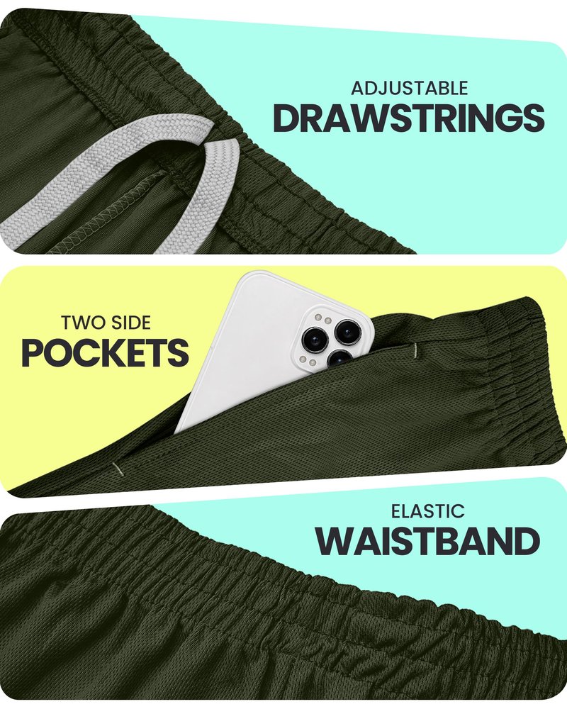 NY Threads Men's Athletic Shorts Quick Dry Loose-Fit Lightweight Running Workout Gym Shorts with Pockets, XX-Large, Army Green