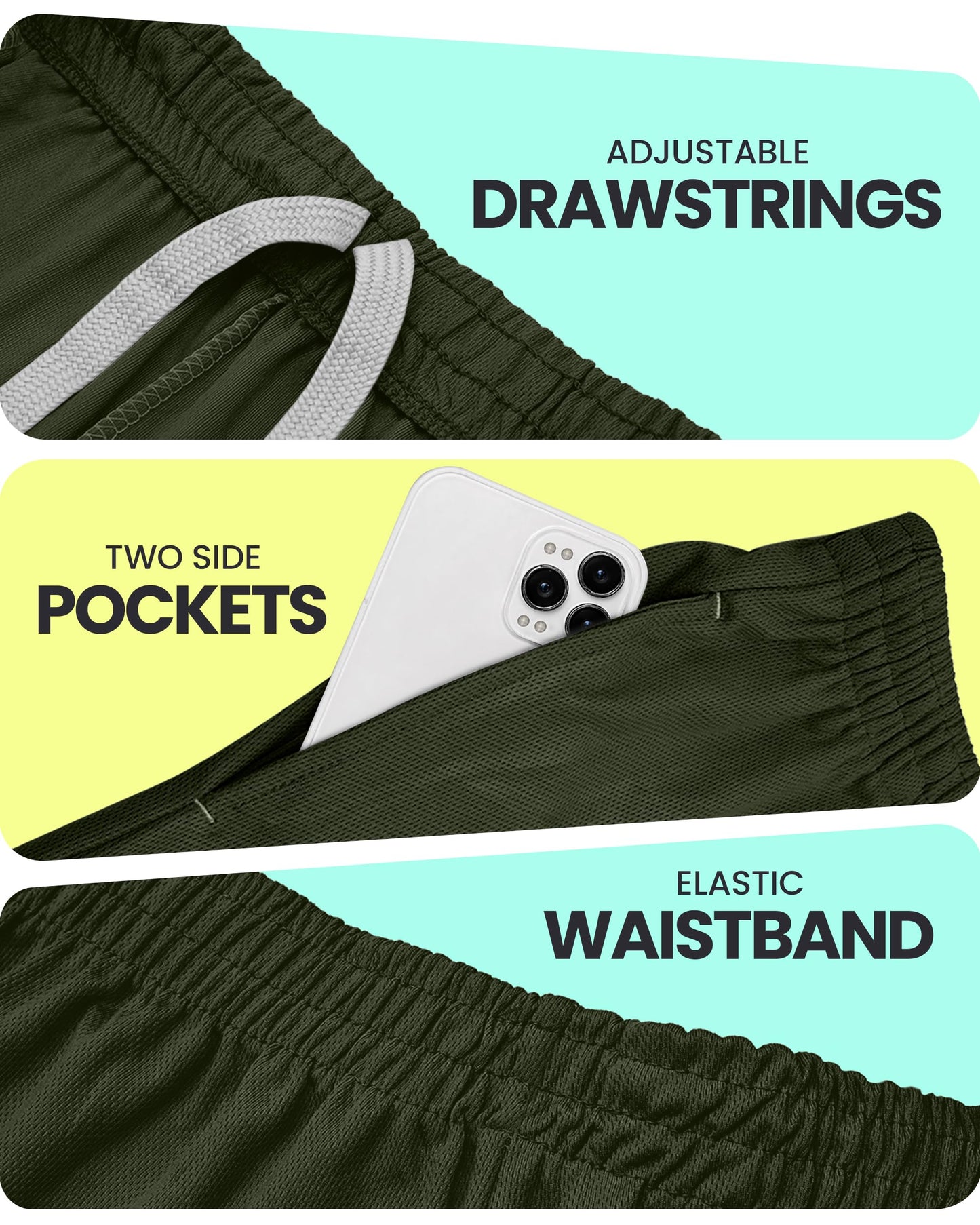 NY Threads Men's Athletic Shorts Quick Dry Loose-Fit Lightweight Running Workout Gym Shorts with Pockets, Large, Army Green