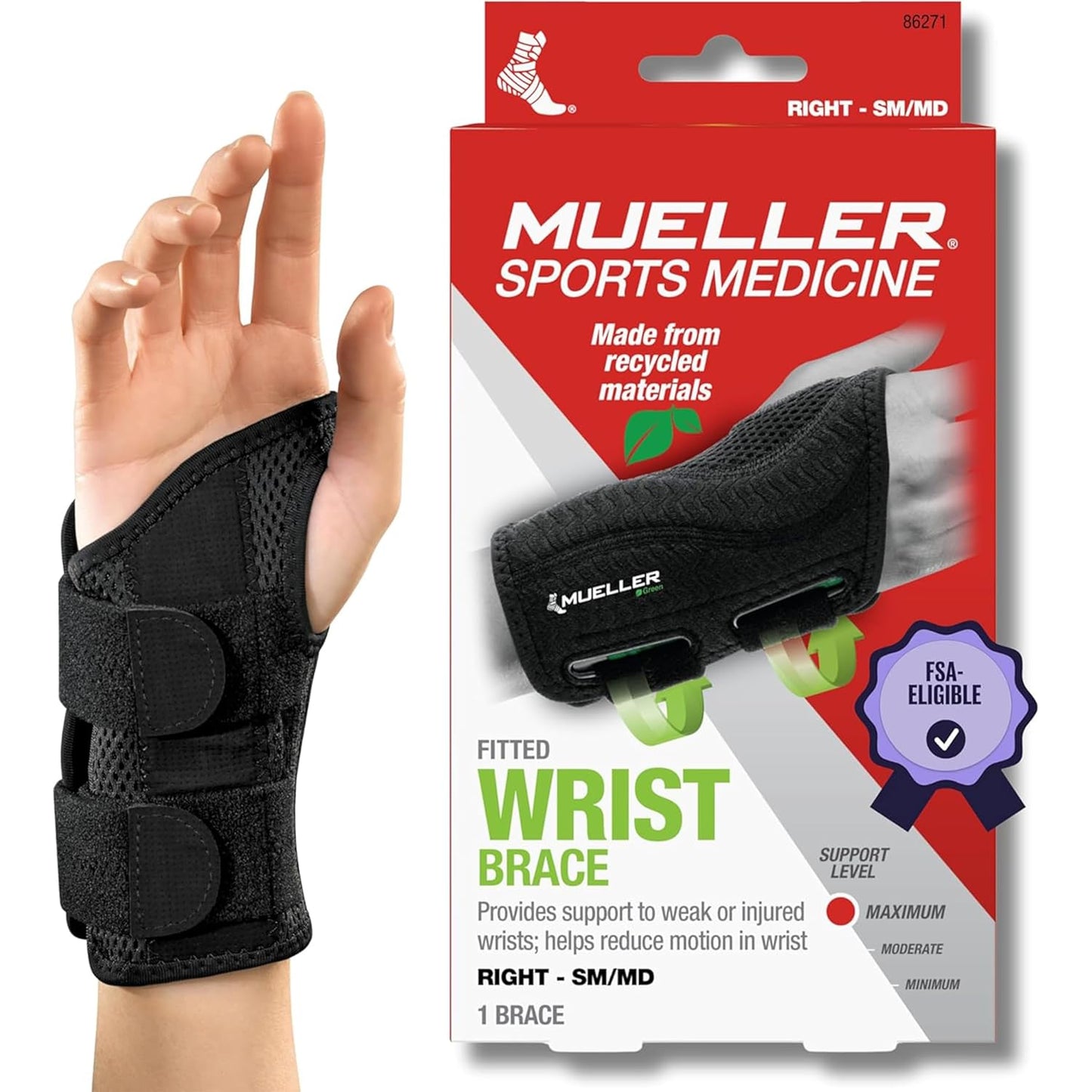 MUELLER Wrist Brace for Men & Women - Pain Relief Support for Carpal Tunnel & Arthritis | Black, Small/Medium