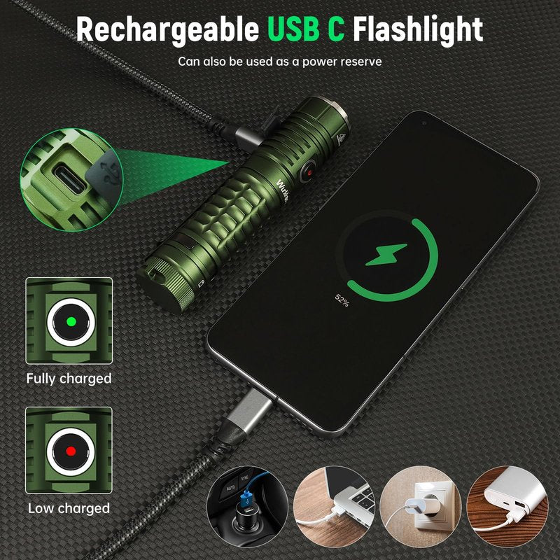 Wurkkos LED Flashlight High Lumen Rechargeable - TS22 4800 lm Super Bright 70.3 HI LED Flashlight USB C Charging IP68 - Constant Current Output Flashlight for Dog Walking Ramping Emergency Hiking
