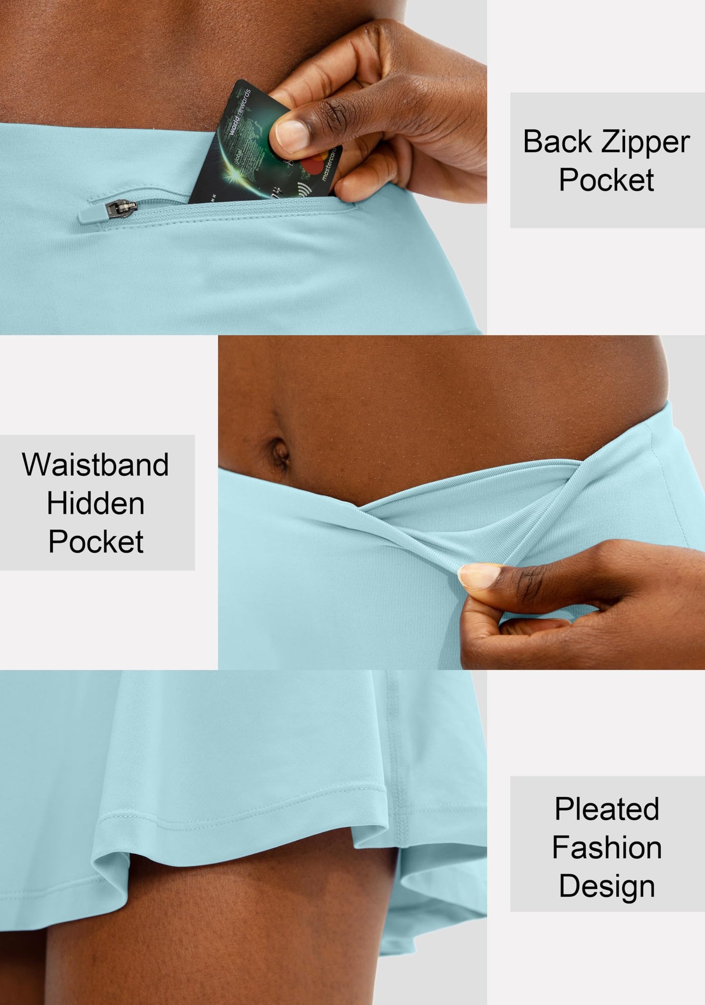 SANTINY Pleated Tennis Skirt for Women with 4 Pockets Women's High Waisted Athletic Golf Skorts Skirts for Running Casual (Sky Blue_XXL)