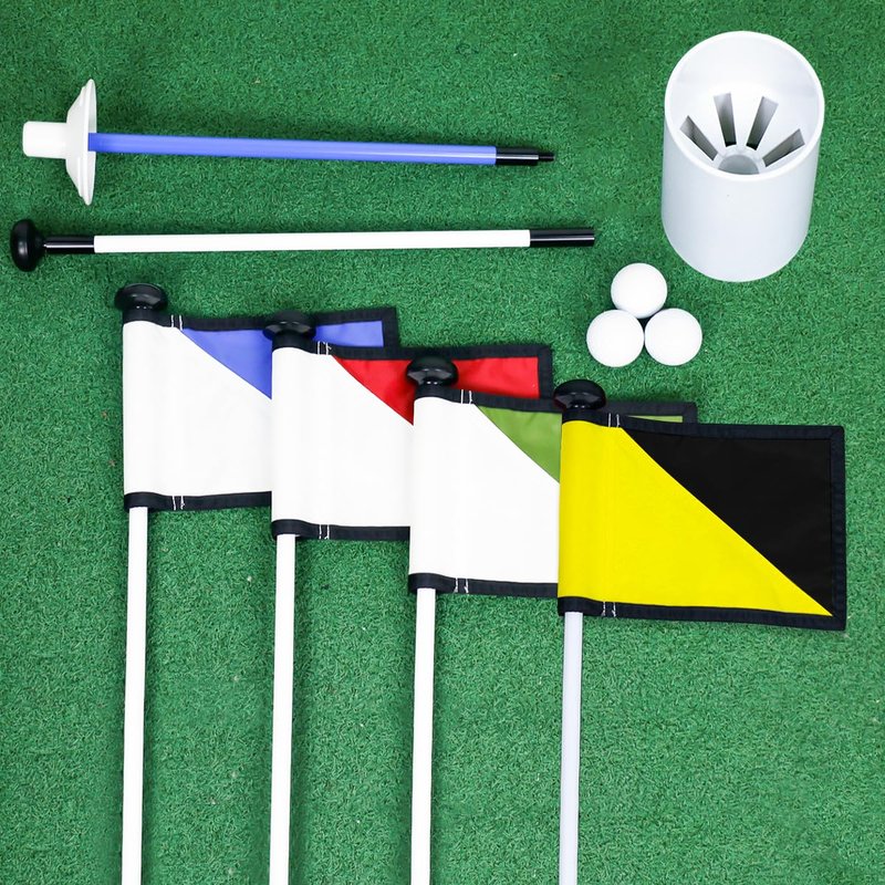 Konday Golf Flagstick 3ft, Flag Hole Cup Set Double-Sided Putting Green Flags for Backyard Putting Green Driving Range Practice Two-Section Design Portable 4 Pack 6 Inch Height Golf Cup