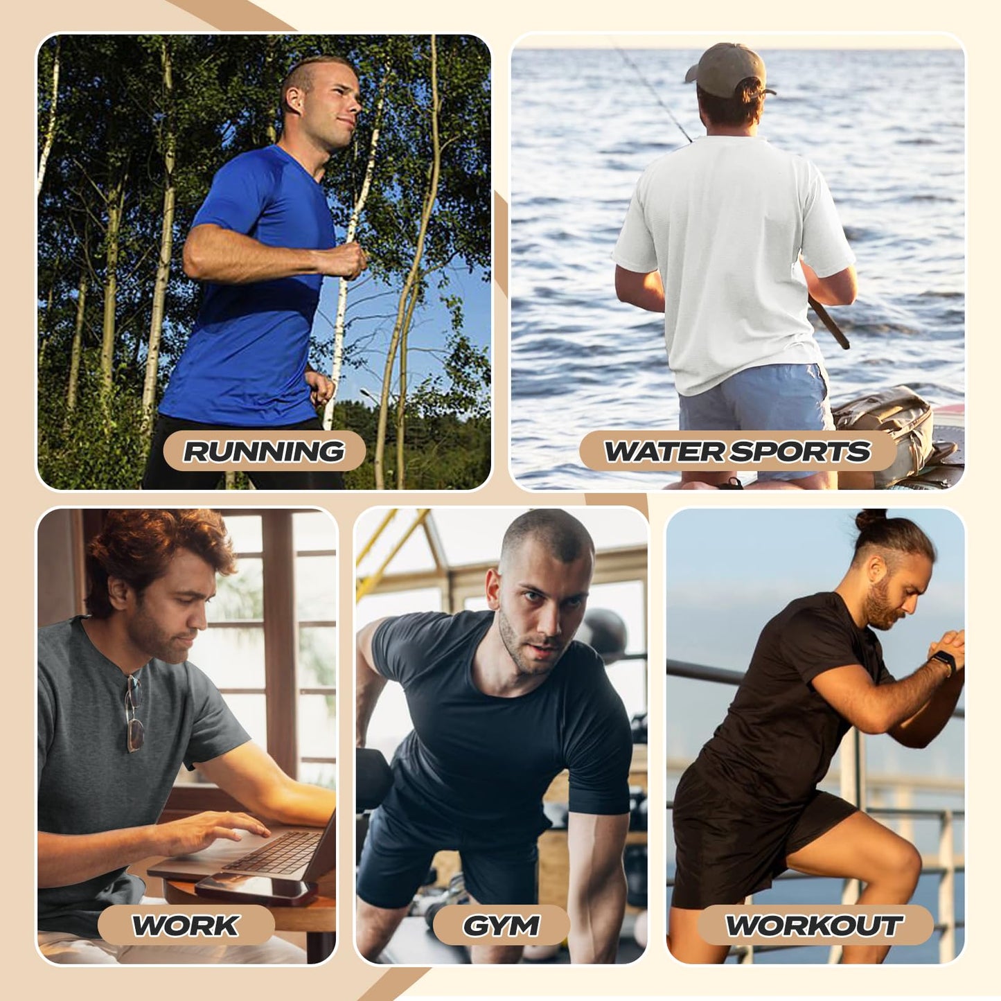 BOOJO Workout Mens Shirts - Casual Black Quick Dry Moisture Wicking T-Shirts Crew Neck Short Sleeve for Gym Athletic Running