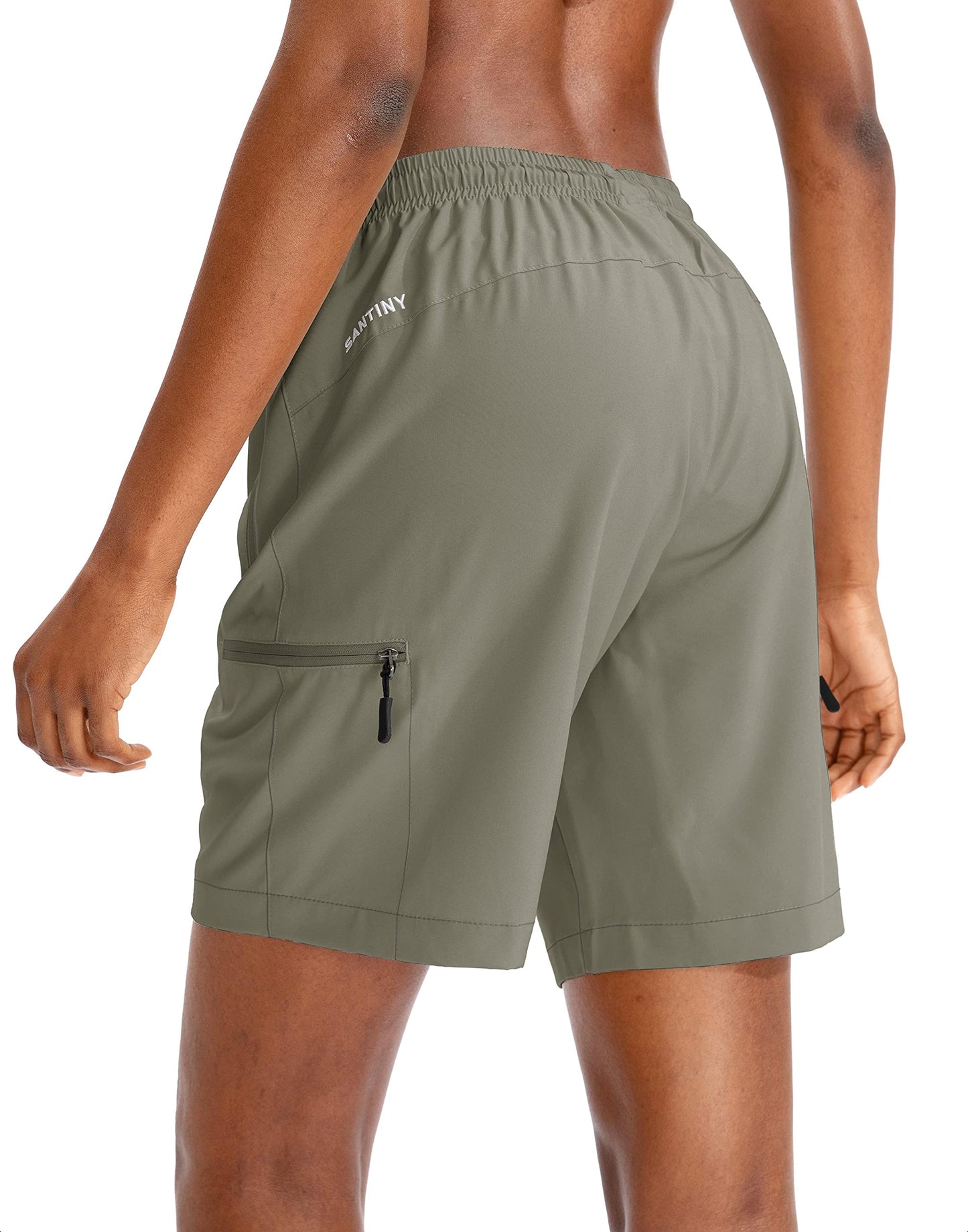 SANTINY Women's 5''/ 7''/9'' Hiking Cargo Shorts Quick Dry Lightweight Summer Shorts for Women Athletic Golf Zipper Pockets(Silver Sage_XL)