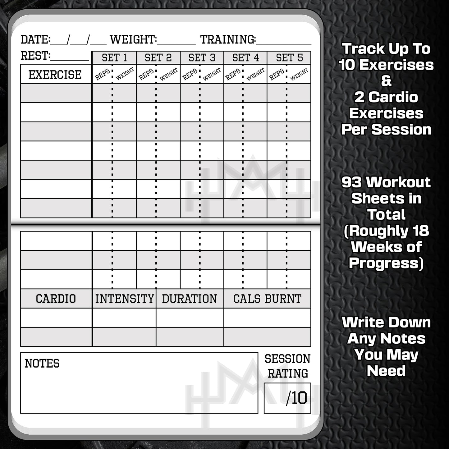 A6 Pocket Fitness Journal & Workout Log Book for Men & Women – Track 93 Workouts, Set 15 Goals & Log 24 Personal Records – Sweatproof Gym Diary & Exercise Planner – Black