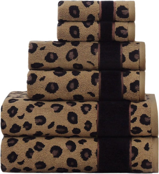 Cotton Craft 6-Piece Animal Print Towel Set | Soft 100% Cotton Jacquard Bath & Hand Towels