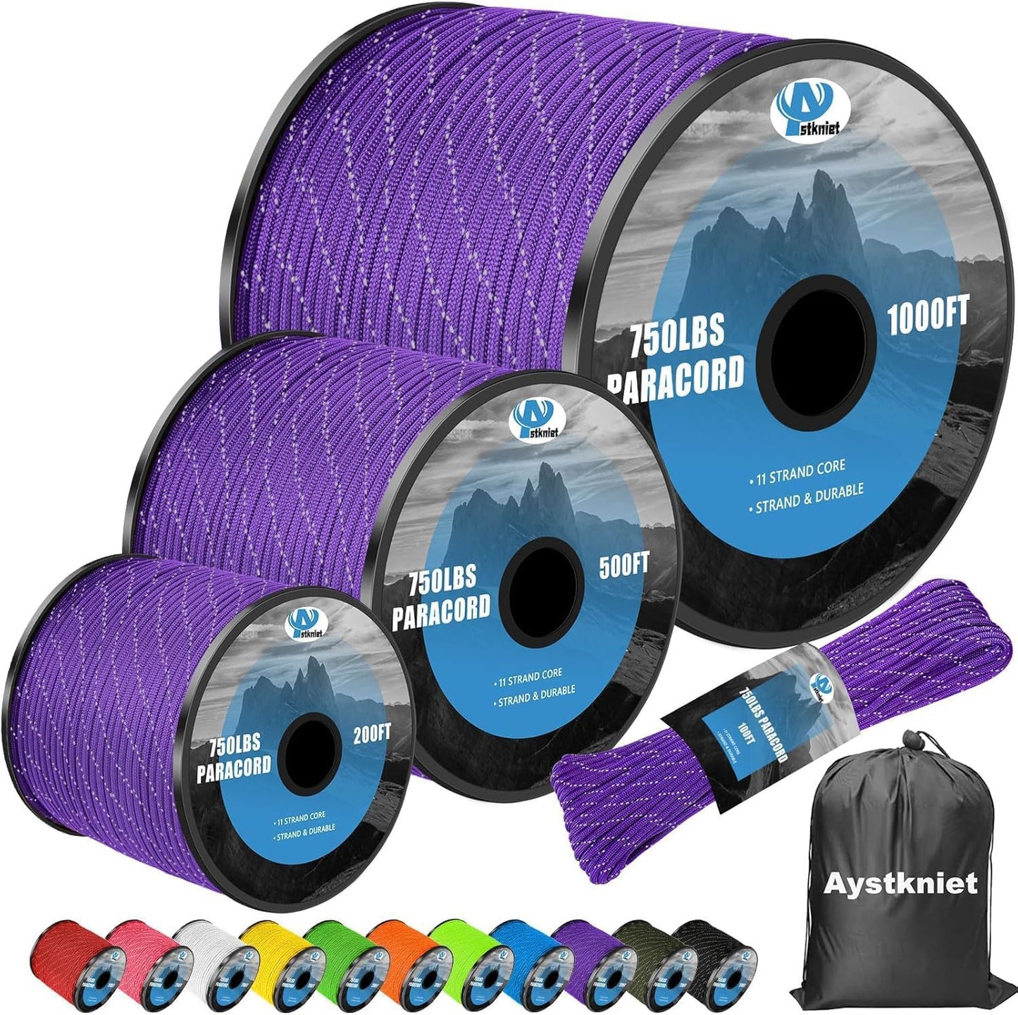 Reflective Paracord Rope - 750 lb Strength | 100' to 1000' Lengths, 4mm 11-Strand for Camping & Hammocks
