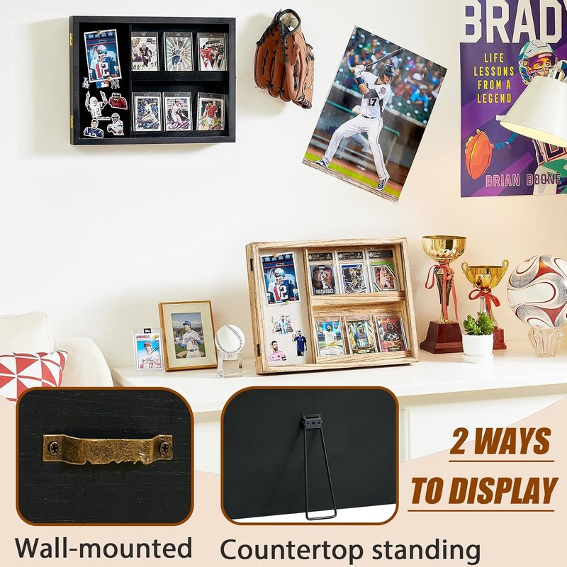 Card Display Cases for Graded Sports Cards - UV Protection, 6-Card Holder | Wall or Countertop Frame for Baseball, Basketball, Football
