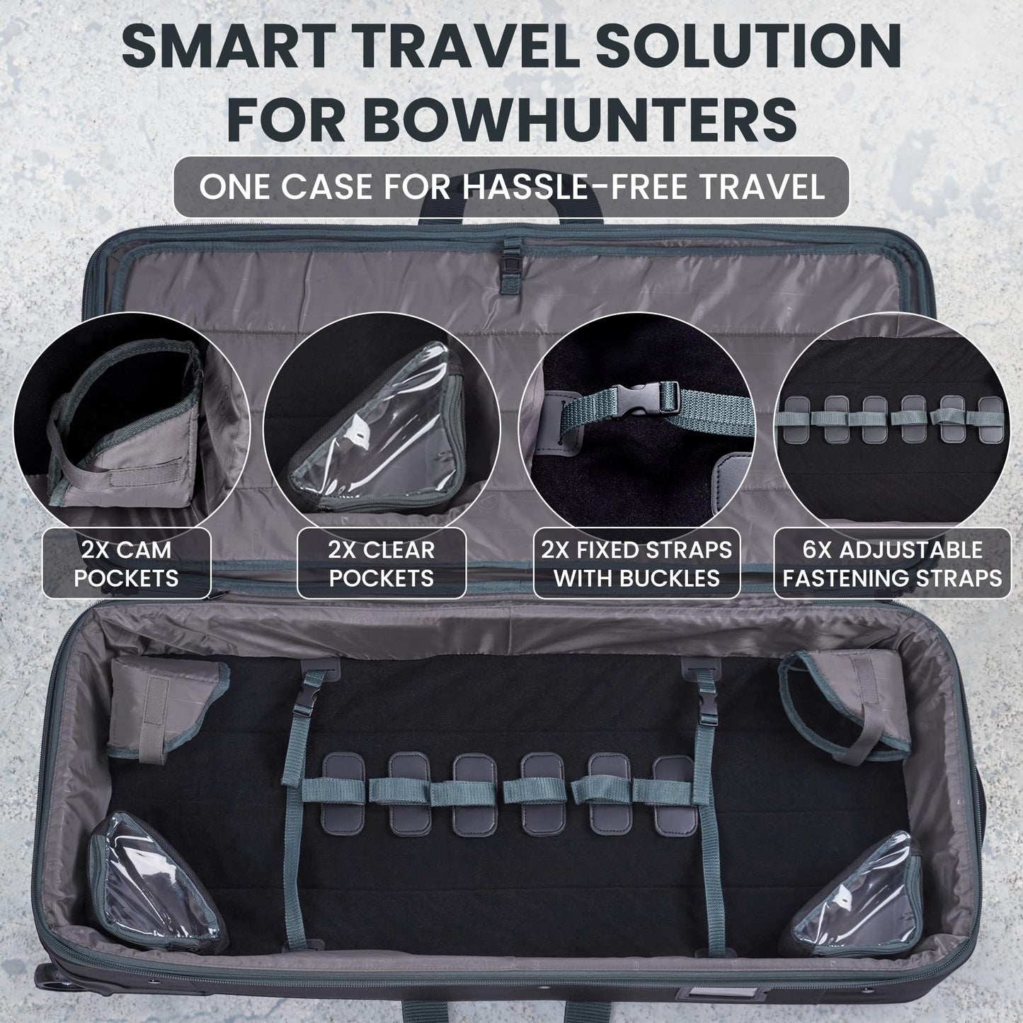 Legend Boway Roller Bow Case for Compound Bow - Durable Compound Bow Cases with Wheels, Multiple Compartments & Pockets, Padding & Fastening Straps, Airline Approved Bow Case for Travel with TSA Lock