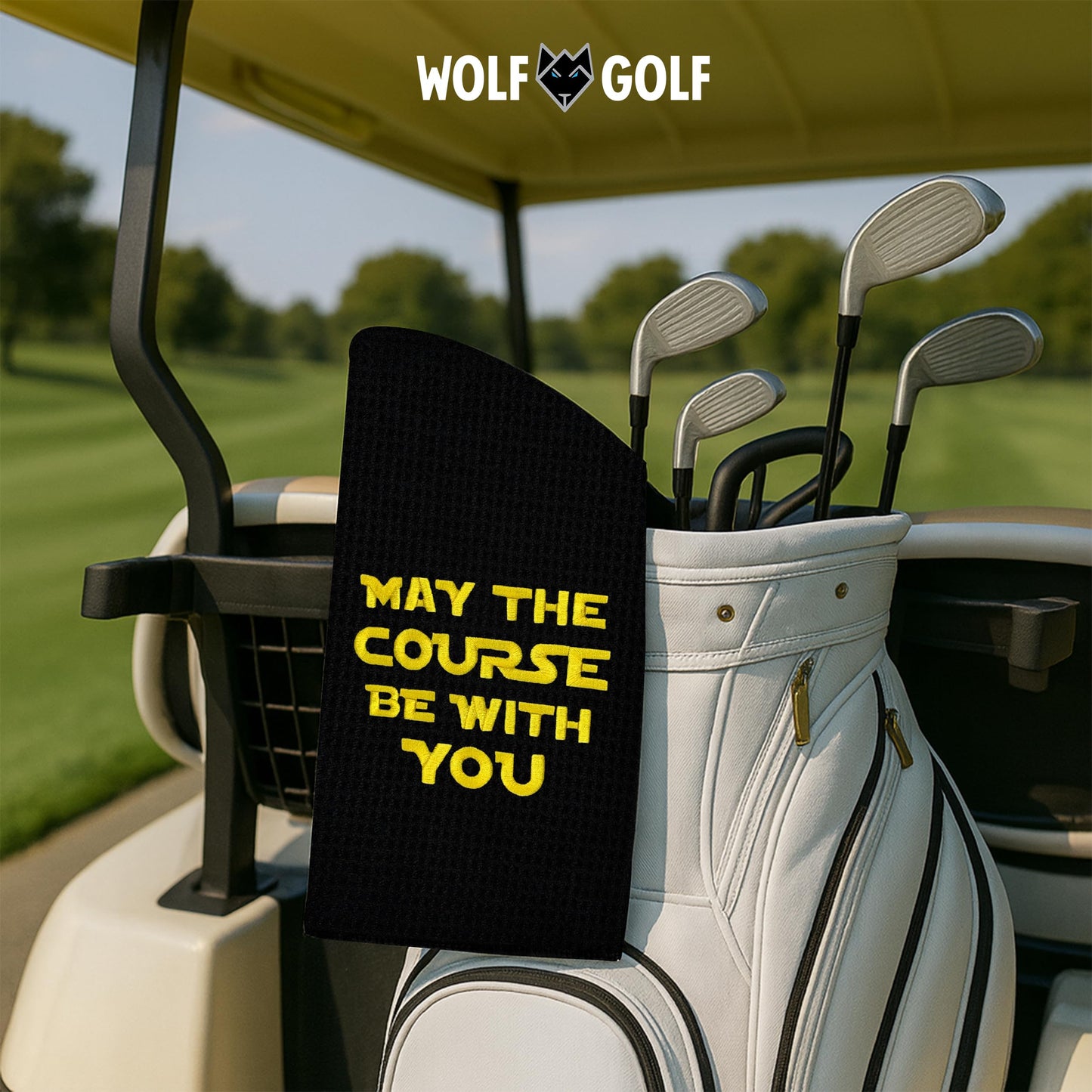 Wolf Golf Towels May The Course Be with You Golf Towel | Embroidered in USA | Golf Accessories for Men or Women
