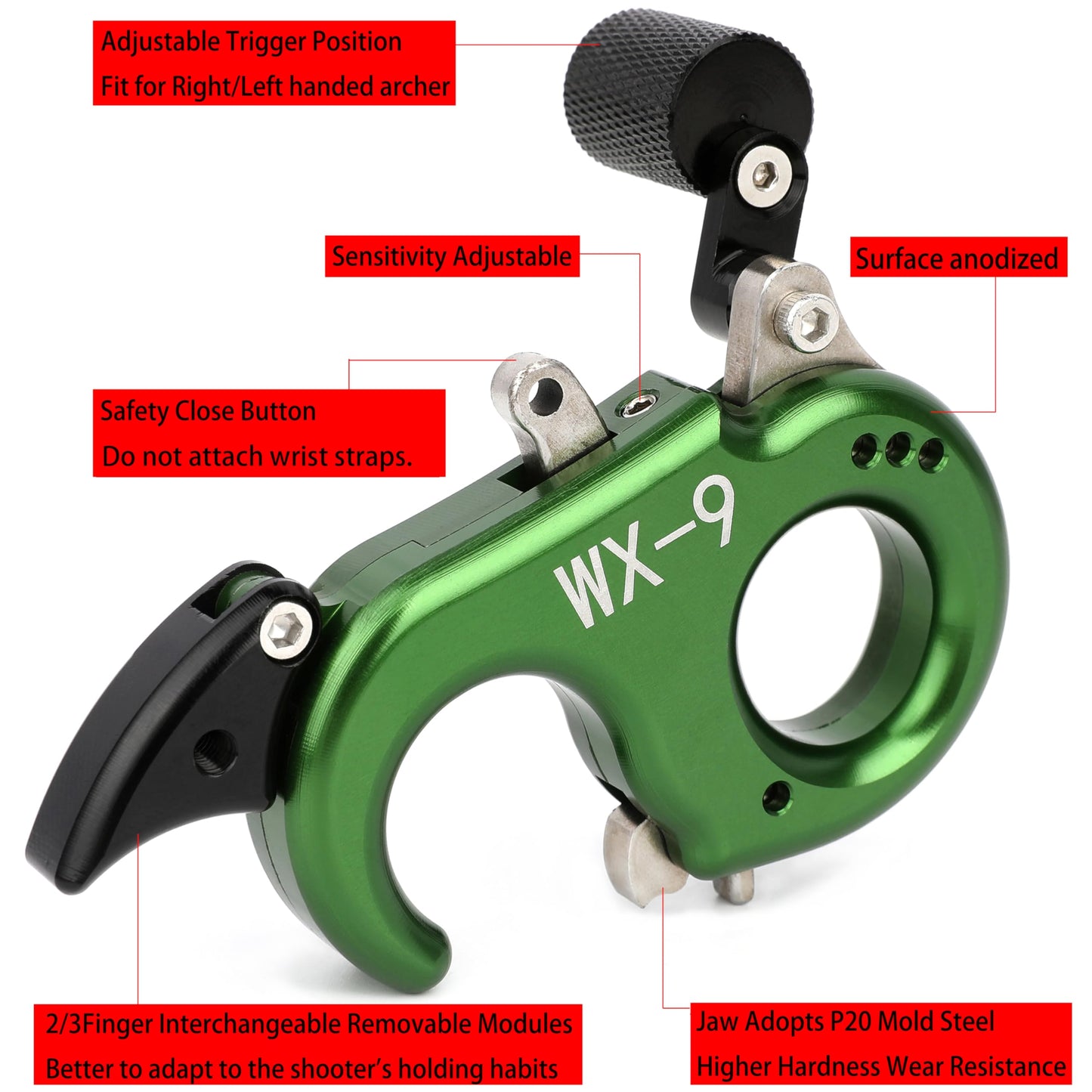 Compound Bow Release 2/3 Fingers Adjustable Aid Thumb Release Trigger Left/Right Handed for Compound Bow Hunting Shooting Accessories (Black)