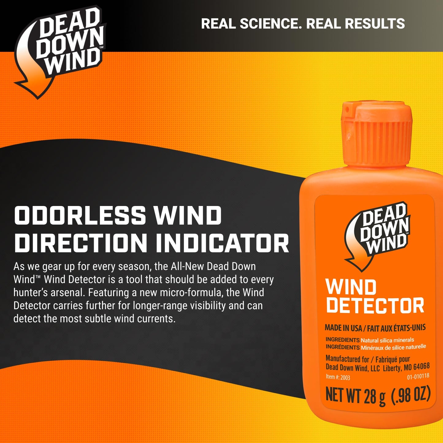 Dead Down Wind Hunting Wind Detector | Odorless Wind Direction Indicator, Longer Range Visibility, Detects Subtle Breezes, No Clumping, Mess Free Formula | Secure Squeeze Bottle | .98 Oz Orange One Size