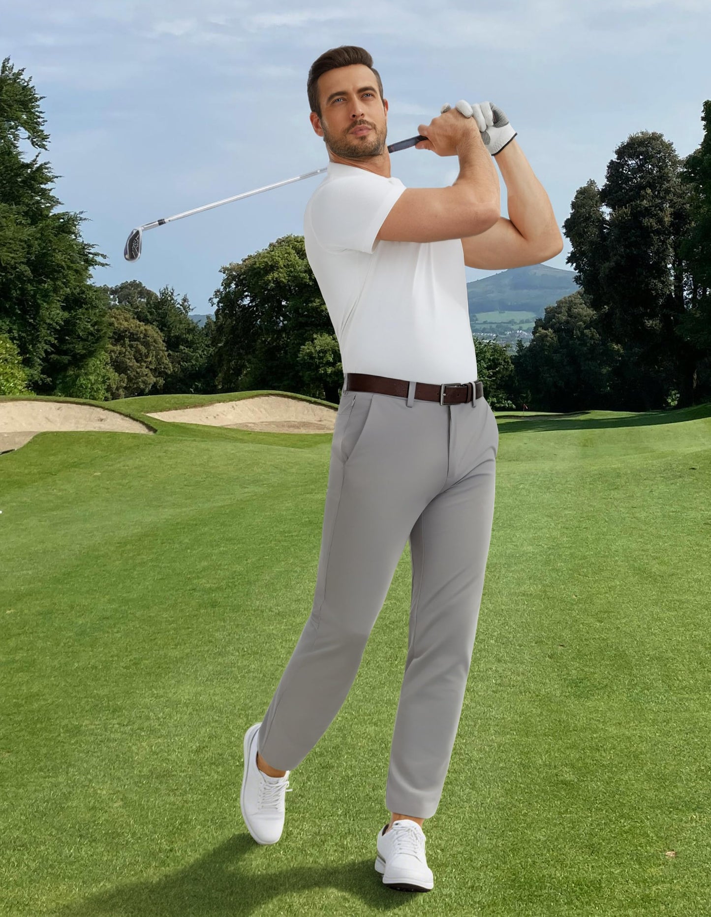 BLUE CHILL Mens Golf Pants Quick Dry with Pockets Light Grey 36W30L