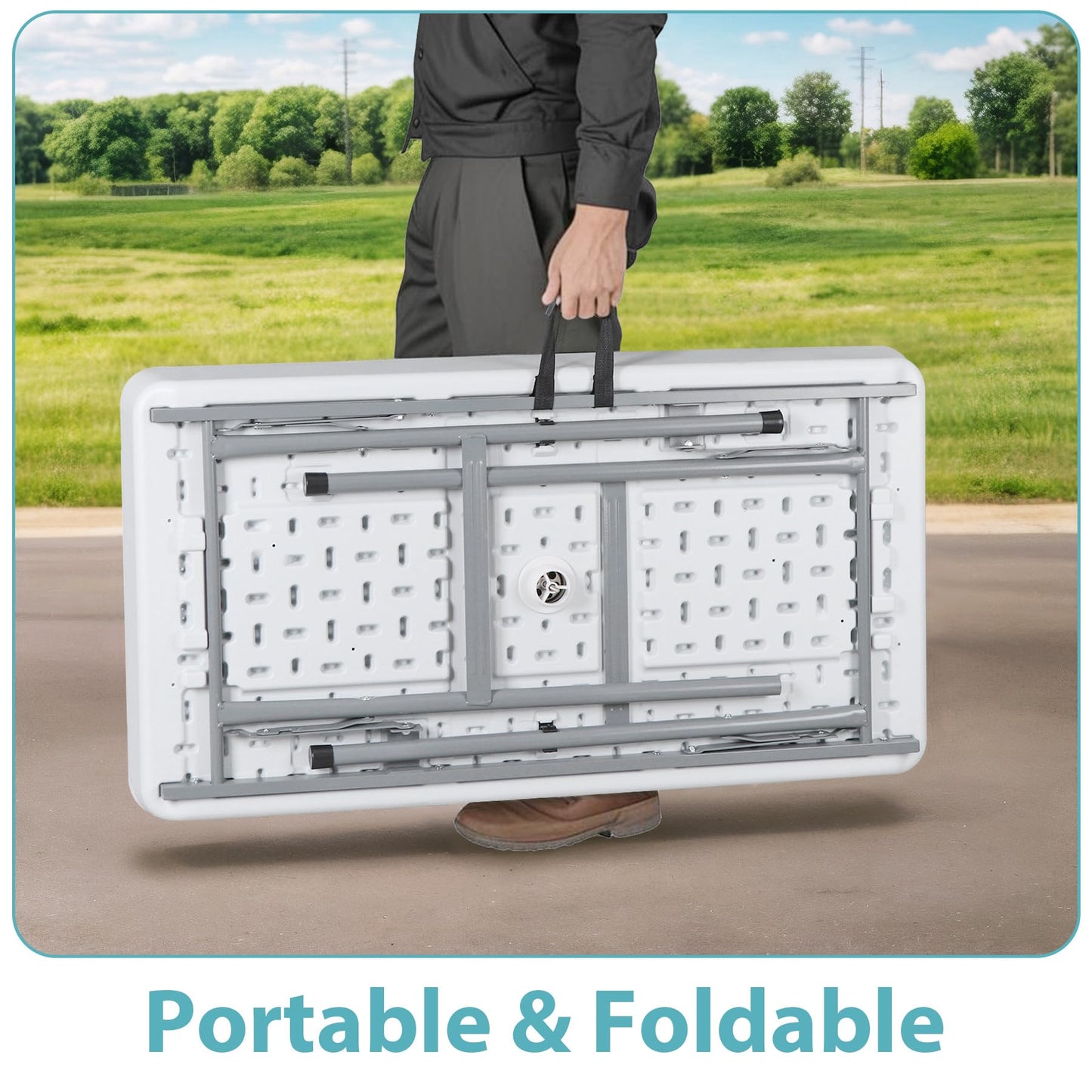 HomGarden Ice Cooler Folding Table with Removable Matching Skirt & Drain Hose, Ice Table for Food Beverage Cooling Indoor Outdoor Wedding Party Camping BBQ