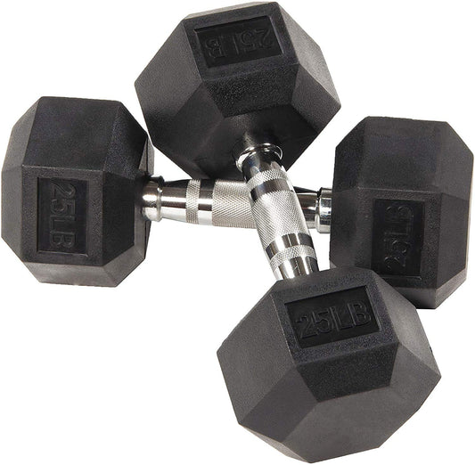 Fuxion Dumbbells Rubber Encased Hex Hand Weights | All-Purpose, Home, Gym, Office, Exercise, Work Out |, 25 Lbs Pair (50 Total), Set of 2 Each 25 pounds / 11.3 Kg