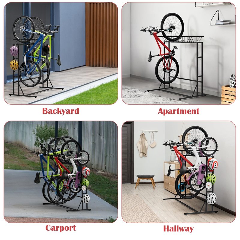 ETELI Bike Rack Garage Freestanding Bikes Rack Floor Stand Vertical Bike Stand Rack for Garage Organizer Indoor Outdoor Bikes Storage, Hold Max Tire Width 2.65”, Black