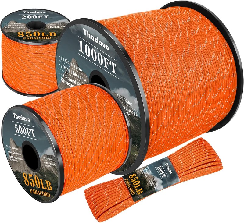 Reflective Paracord Rope - 850lb Heavy-Duty 11 Strand Cord | 500FT Orange for Camping, Hiking & Survival