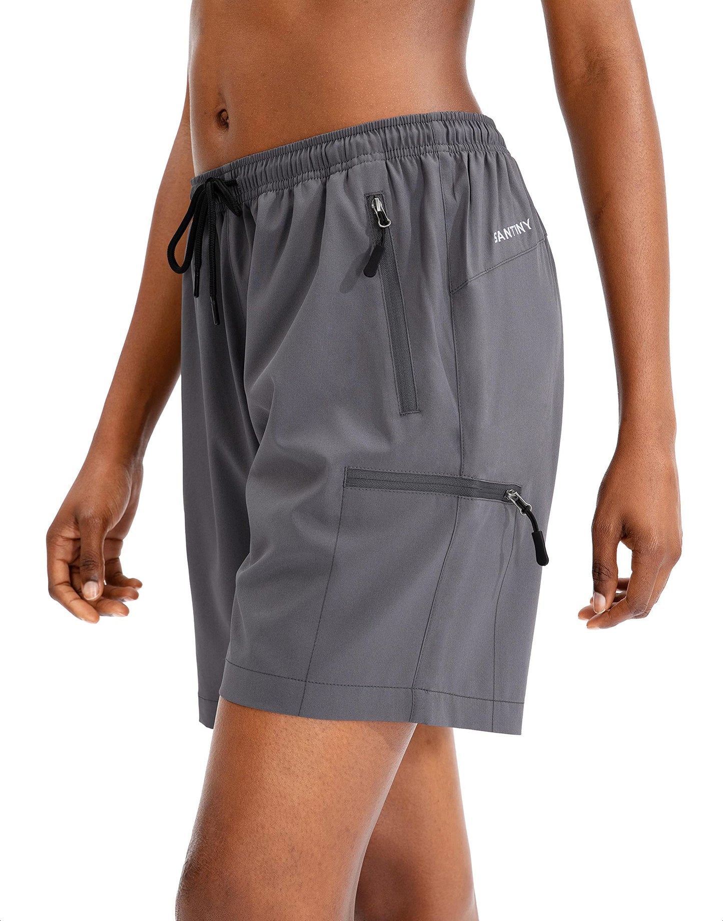 SANTINY Women's 5''/ 7''/9'' Hiking Cargo Shorts Quick Dry Lightweight Summer Shorts for Women Athletic Golf Zipper Pockets(Dark Grey_S)