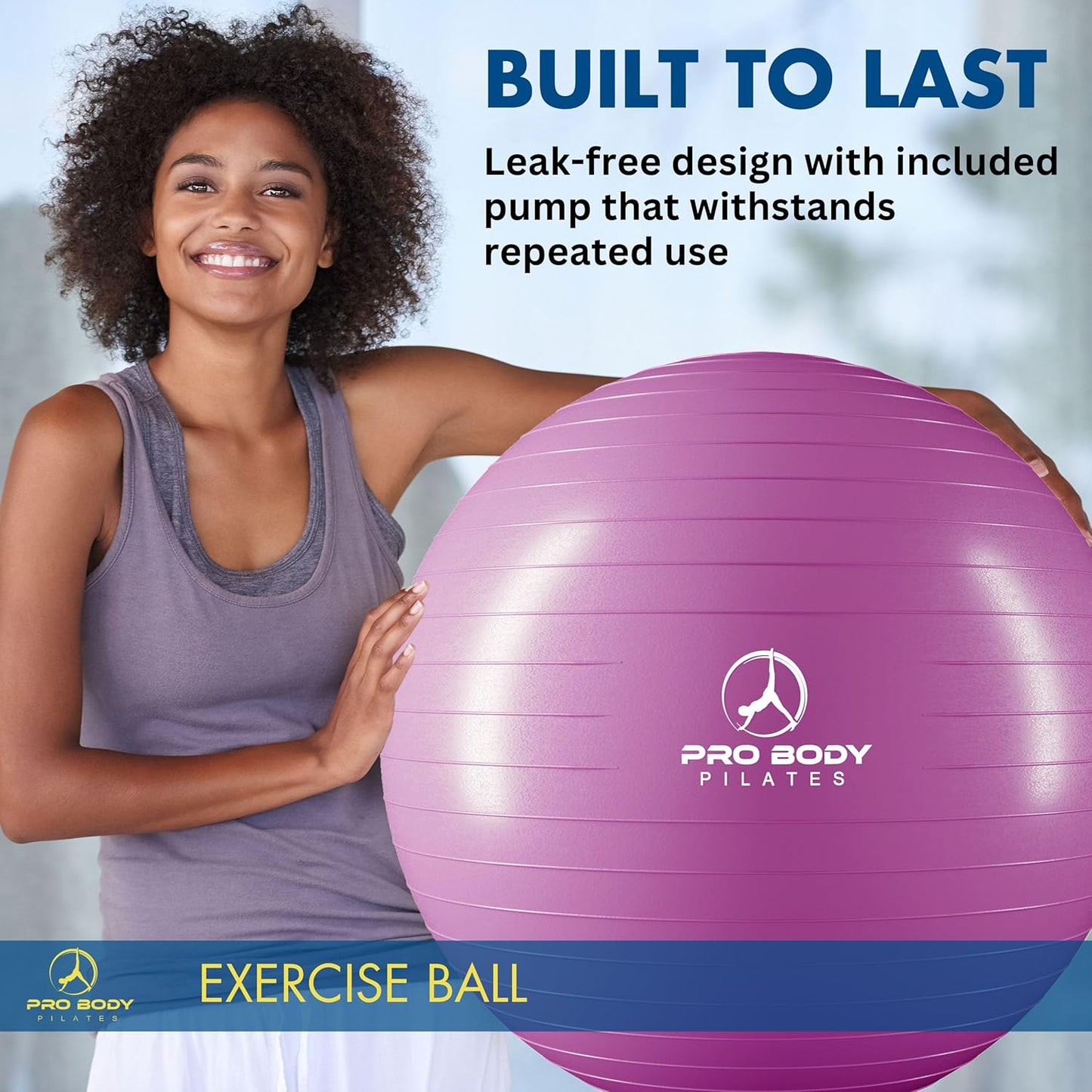 ProBody Pilates Exercise Ball - Gym-Grade Balance Ball for Fitness, Yoga, & Therapy | Multiple Sizes Available