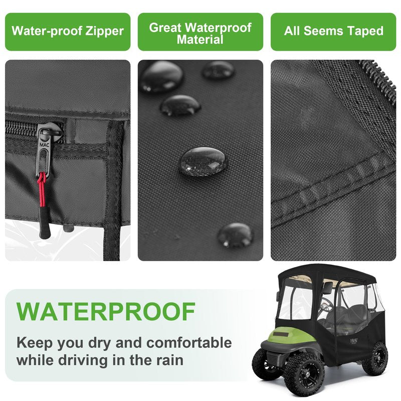 10L0L 2 Passenger Golf Cart Enclosure for Club Car DS & Precedent,Waterproof 600D Rain Cover,with Side Mirror Opening,Transparent Tail Light Panel,Foldable Door,Windshield,4-Sided Clear Windows