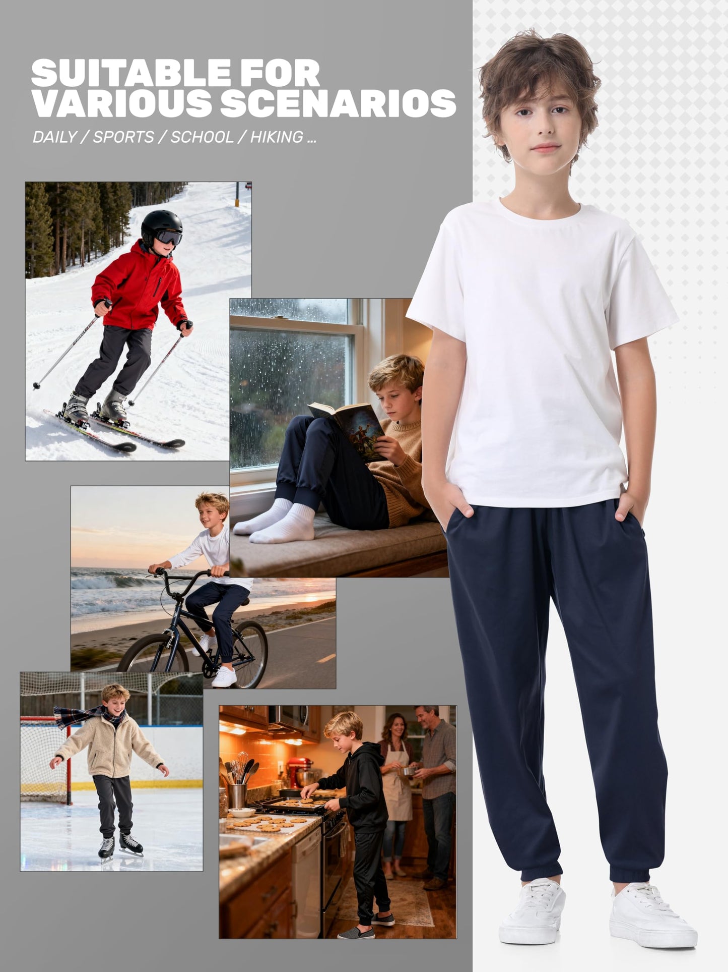 Cvaoo 3 Pack Boys Joggers Fleece Lined Sweatpants with Pockets, Boys Athletic Pants for Youth & Kids Sports, Running, Basketball and Outdoor Set A S