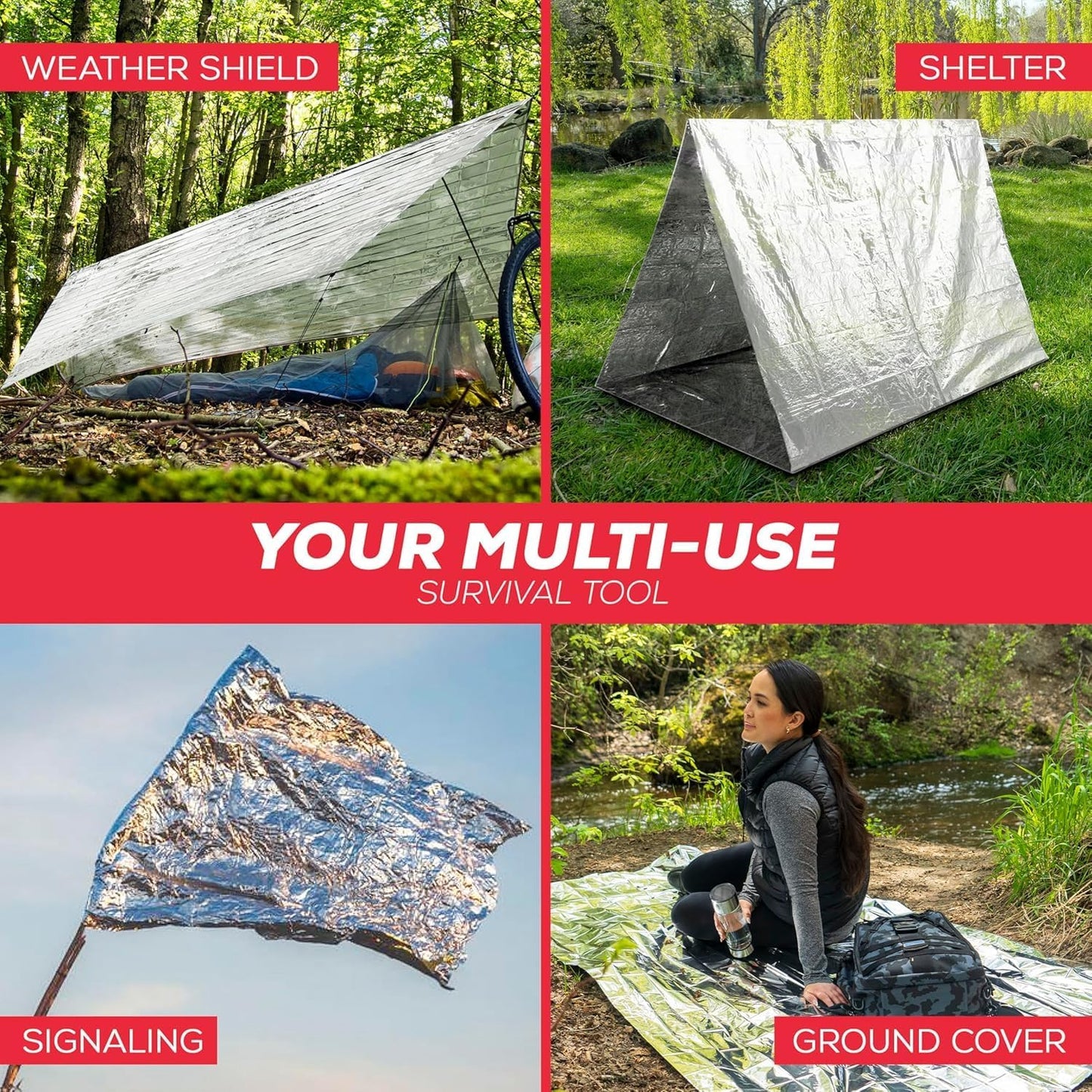 Emergency Blankets - Mylar Thermal Survival Blankets for Camping | Pack of 6