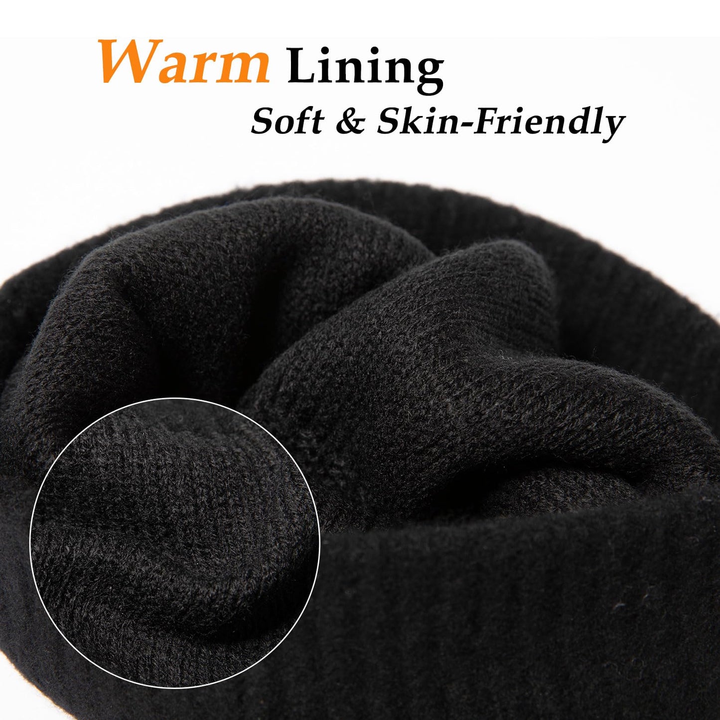 TOP-EX 100% Merino Wool Mens Winter Beanie Cold Weather Warm Lined Skull Stocking Cuff Watch Knit Cap Women Fisherman Hat Black Medium Large