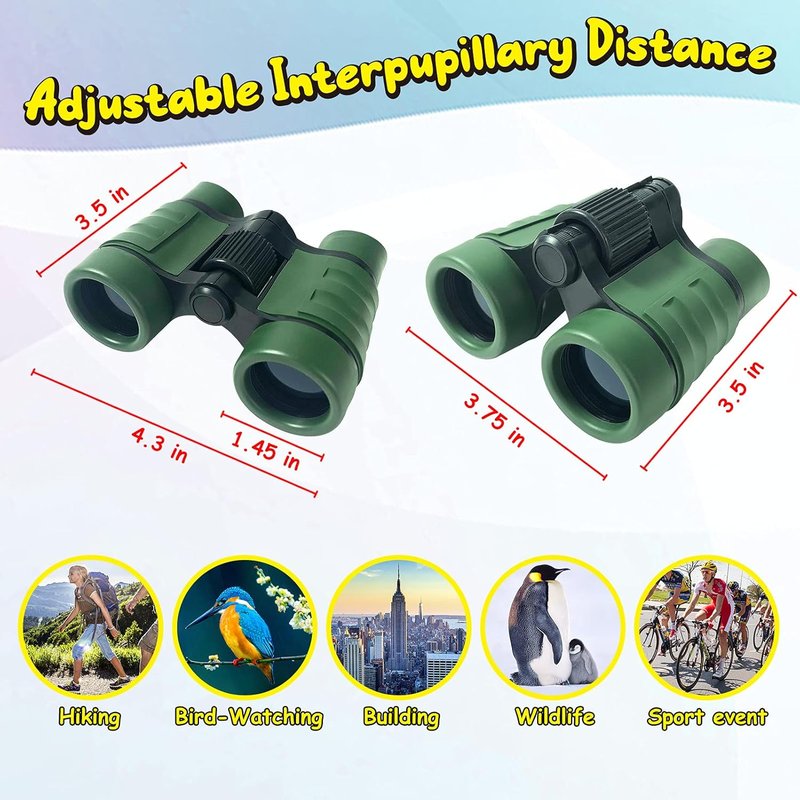 Kids Binoculars - Perfect Outdoor Toy for Ages 3-8 | Great for Hiking, Bird Watching, Travel - Green