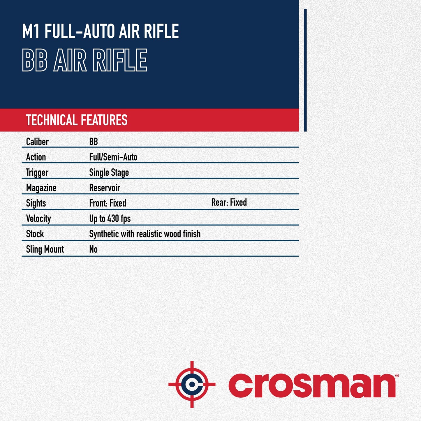 Crosman CFAM1 Full Auto CO2-Powered BB Air Rifle with 300 Round Reservoir - Semi or Full Auto Action, Adjustable Sights, All-Weather Synthetic Stock - Brown