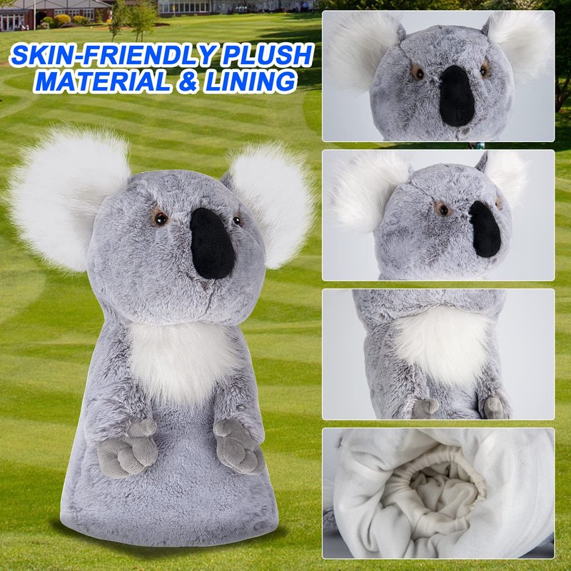 Cozion Golf Club Covers, Koala Golf Club Head Cover for Woods, Plush Animal Golf Club Covers Funny Driver Headcover for Men, Women & Kids