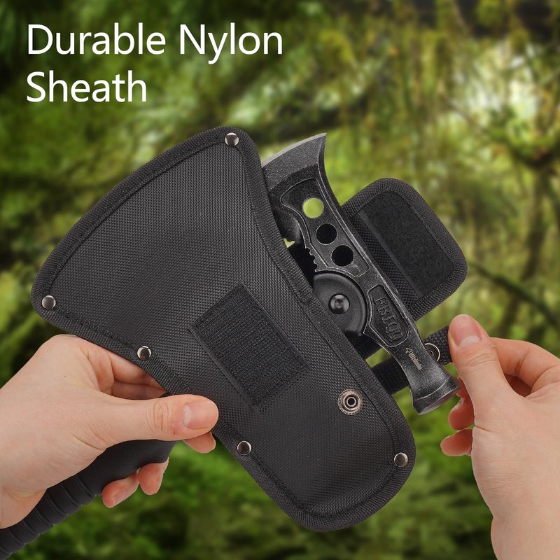 Hitdudu Camping Axe, Survival Chopping Hatchet with Sheath, Tactical Tomahawk with Hammer, Nylon Fiber Handle for Outdoor Survival Hiking Camping