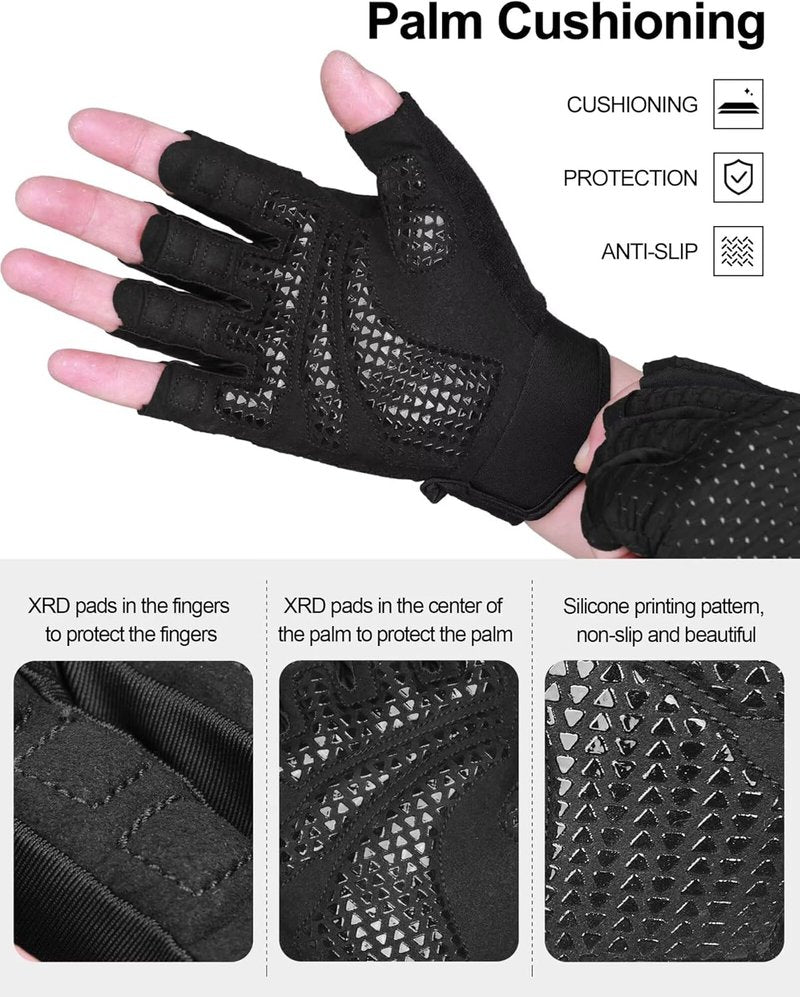 Workout Gloves for Men & Women - Half-Finger Anti-Slip Gym Gloves for Enhanced Grip | Shock-Absorbing, Breathable Black
