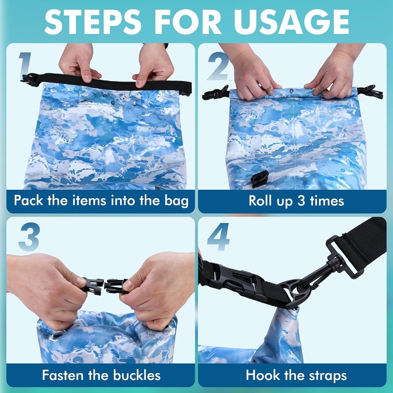 VILLEY Waterproof Dry Bag - 20L Roll Top Backpack for Kayaking, Camping & Beach | Blue Camo
