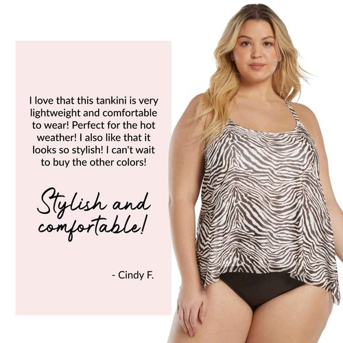 COCO REEF Current Underwire Tankini Top -Loose Fit Swimsuit Top - Native Zebra 34C