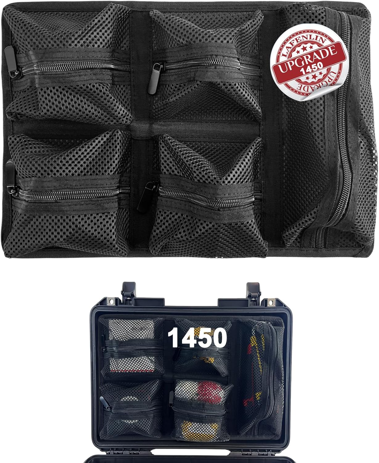 LAFENLIN Lid Organizer for Pelican 1450 Case - 5-Pocket Thick Mesh | Secures Camera Gear & Tools