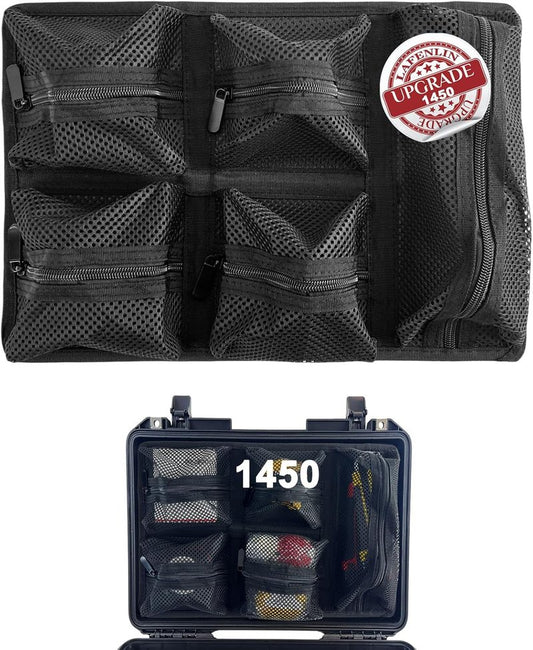 LAFENLIN Lid Organizer for Pelican 1450 Case - 5-Pocket Thick Mesh | Secures Camera Gear & Tools