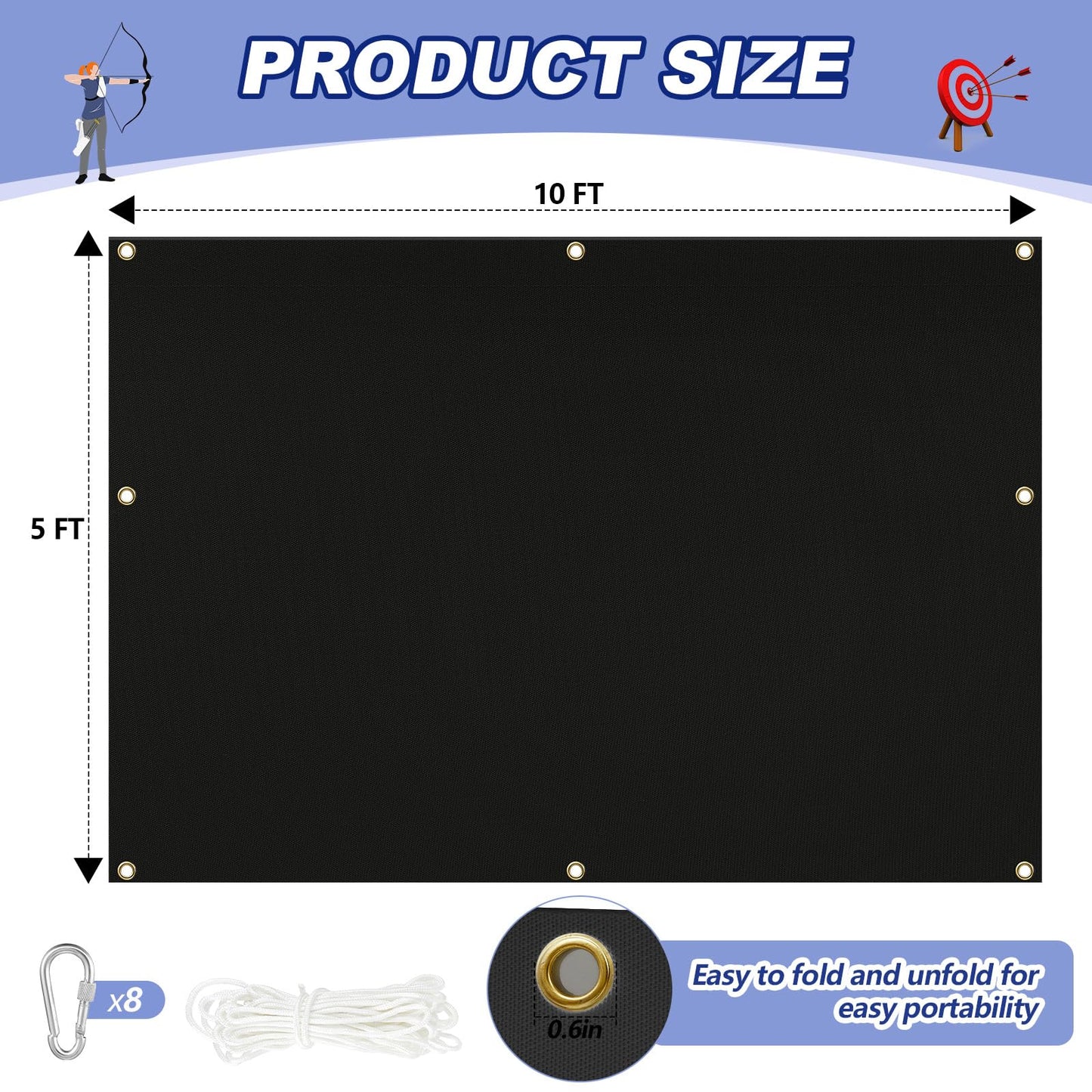 Silipull Archery Backstop Netting Heavy Duty with Rope and Hooks Slingshot Archery Net for Backyard Shooting Accessories(5 ft X 10 ft X 2 Mm, 45 Lbs,Black)