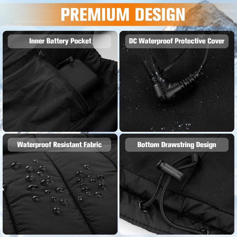 yeyeeyyee Heated Vest for Men with Battery Pack Included, Exclusive 10 Heating Zones Heated Vest, Lightweight Rechargeable, Perfect for Outdoor Activities Black L