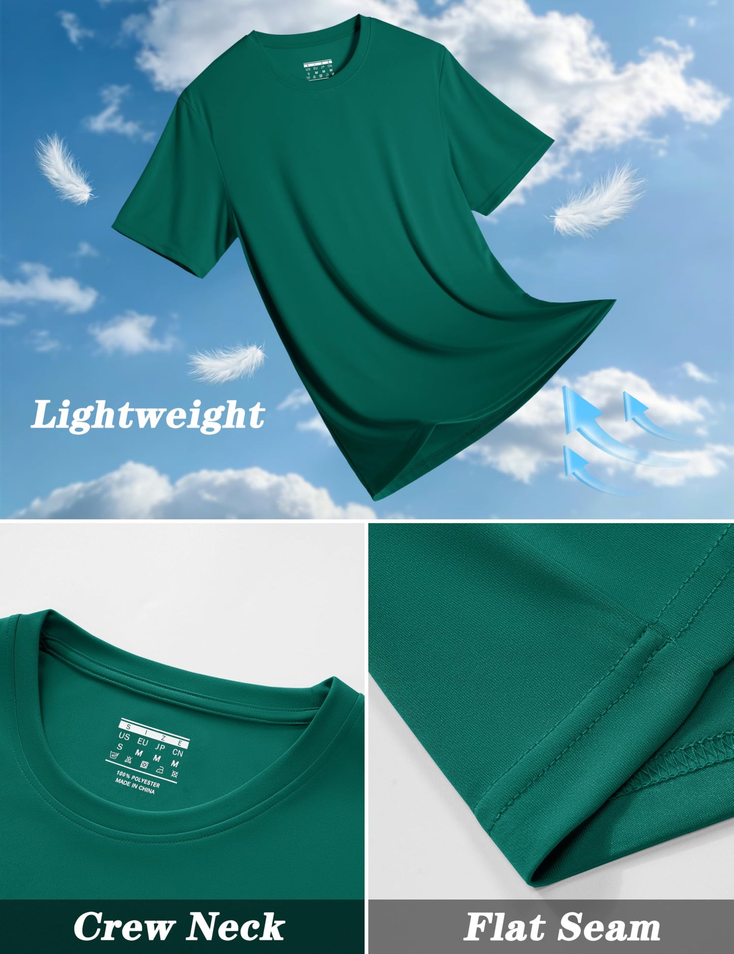 KEFITEVD Sun Shirts for Men Short Sleeve UPF 50+ Swim Shirts Rash Guard T-Shirt Lightweight Quick Dry Fishing Hiking Shirts Emerald Green
