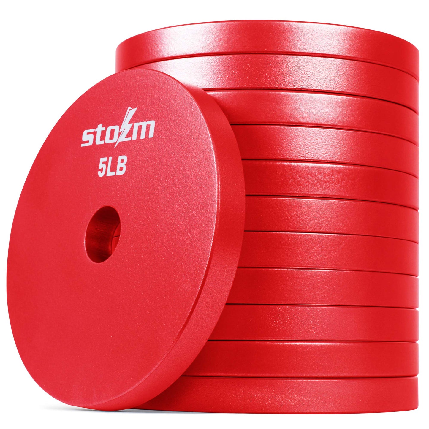 STOZM Premium Solid Steel 1-inch Weight Plate Electrostatic Powder Coating - Set of 12 x 5lbs Strength Training, Conditioning Workouts, Weightlifting, Powerlifting and Crossfit (Red)