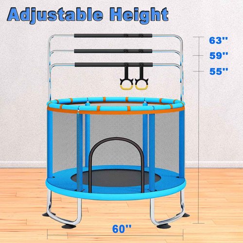 60'' Trampoline for Kids, 5FT Recreational Trampoline with Enclosure Net for Boys & Girls - Indoor/Outdoor Use (Blue)