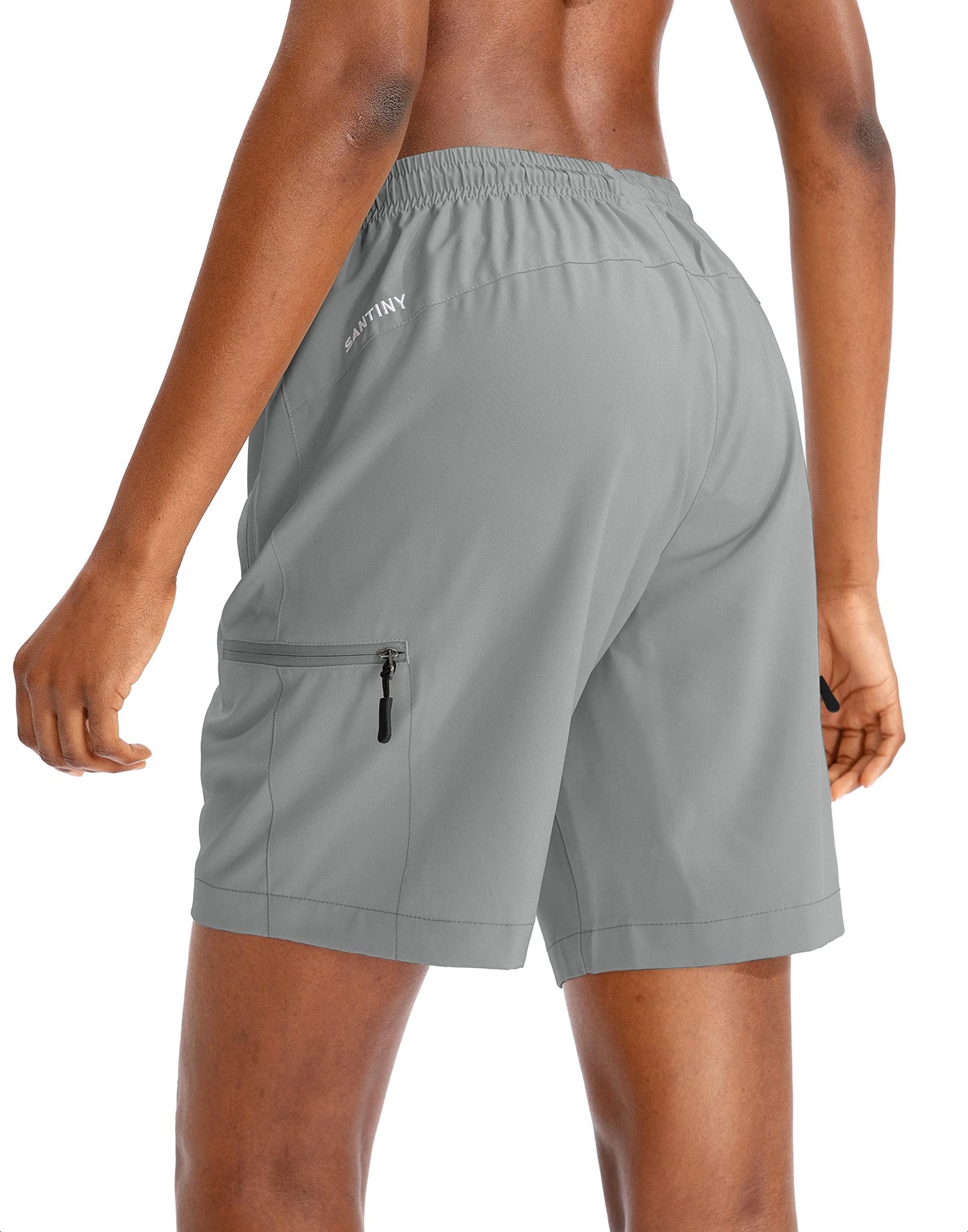 SANTINY Women's 5''/ 7''/9'' Hiking Cargo Shorts Quick Dry Lightweight Summer Shorts for Women Athletic Golf Zipper Pockets(Light Grey_XL)